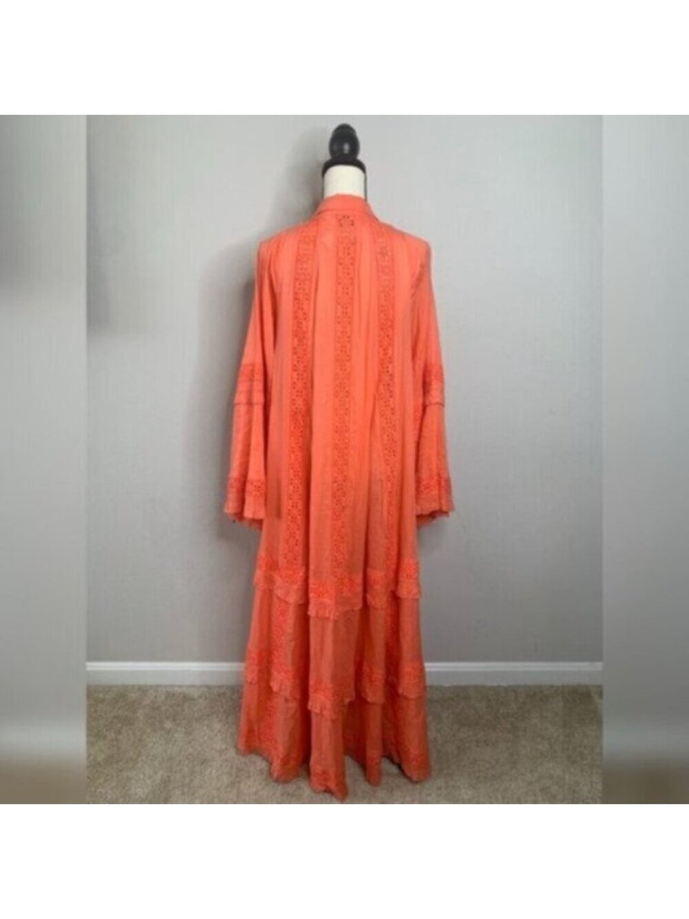 NWT Joslin Coral Oversized Bohemian Bell Sleeve Tiered Ruffle Maxi Dress - Picture 8 of 13